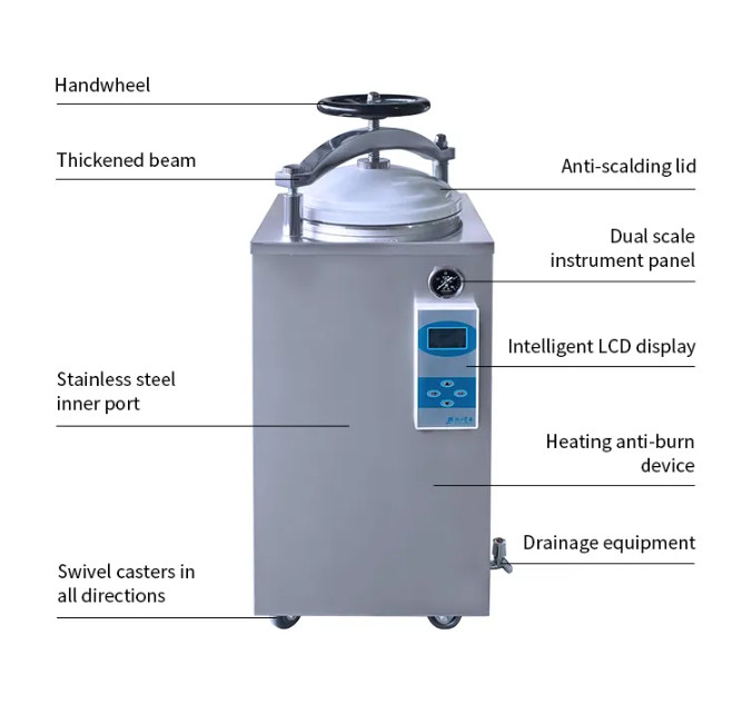 Handrad Digitale Anzeige Vertikaler Autoklave 35L 50L 75L 100L 150L Liter für Pilz Konserven Retort Sterilisator